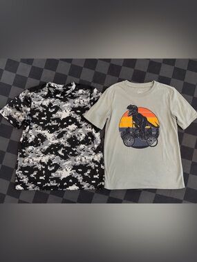 Boys Size 8 T-Shirt Bundle–Athletic Works Camo & Wonder Nation Dinosaur Tee